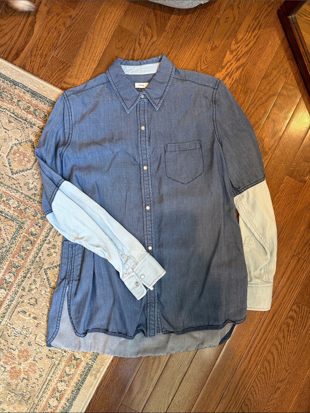 Vince Two-Tone Denim Button-Down Shirt